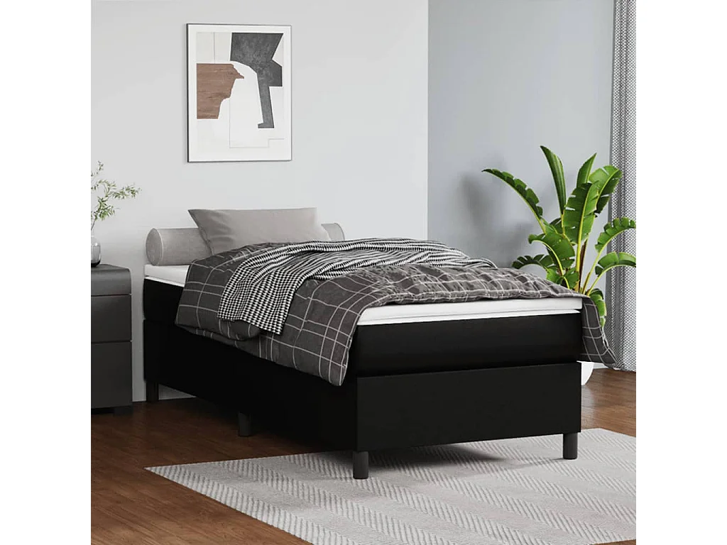Estructura de cama box spring cuero sintético negro 90x190 cm