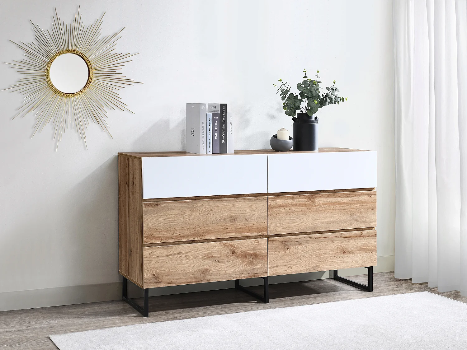 Byrå med 6 lådor - Färg: Naturlig och vit - CEVANIA