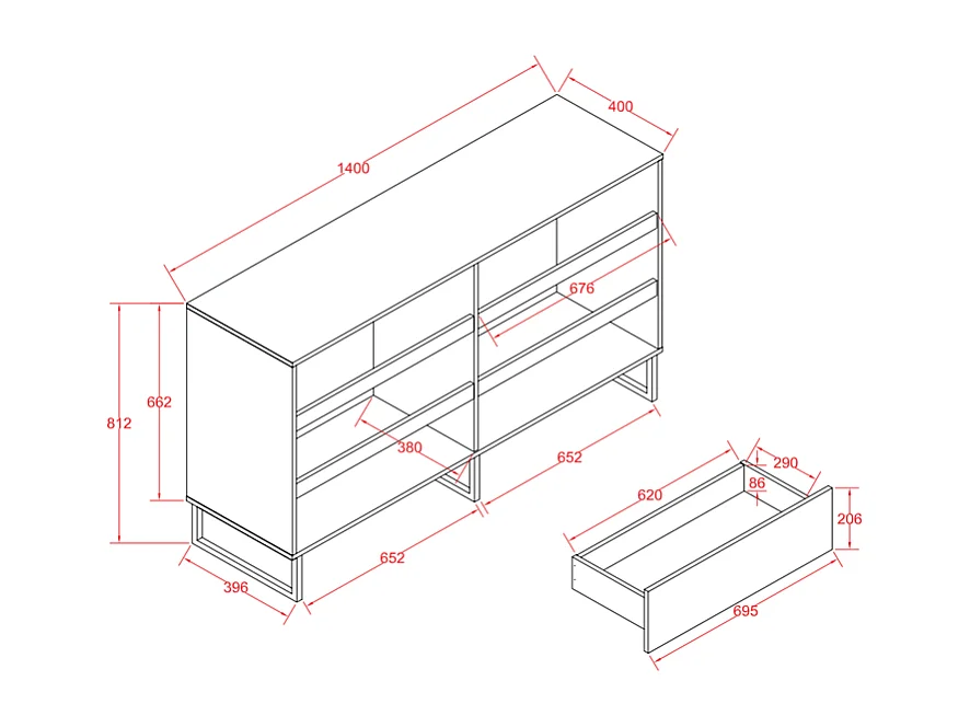 Byrå med 6 lådor - Färg: Naturlig och vit - CEVANIA