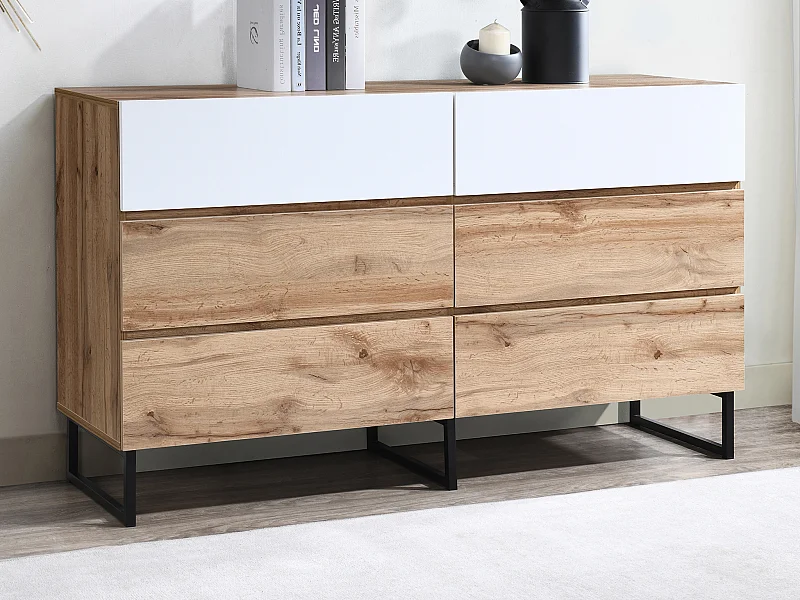 Byrå med 6 lådor - Färg: Naturlig och vit - CEVANIA