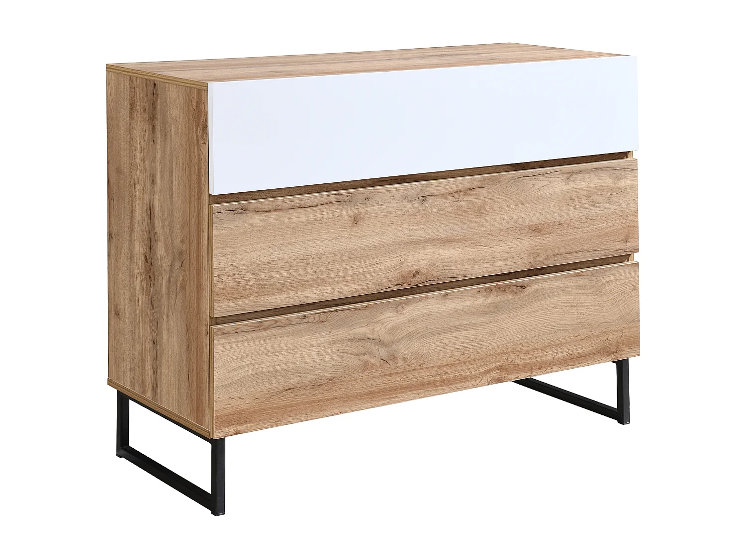 Commode avec 3 tiroirs - Coloris : Naturel et blanc - CEVANIA