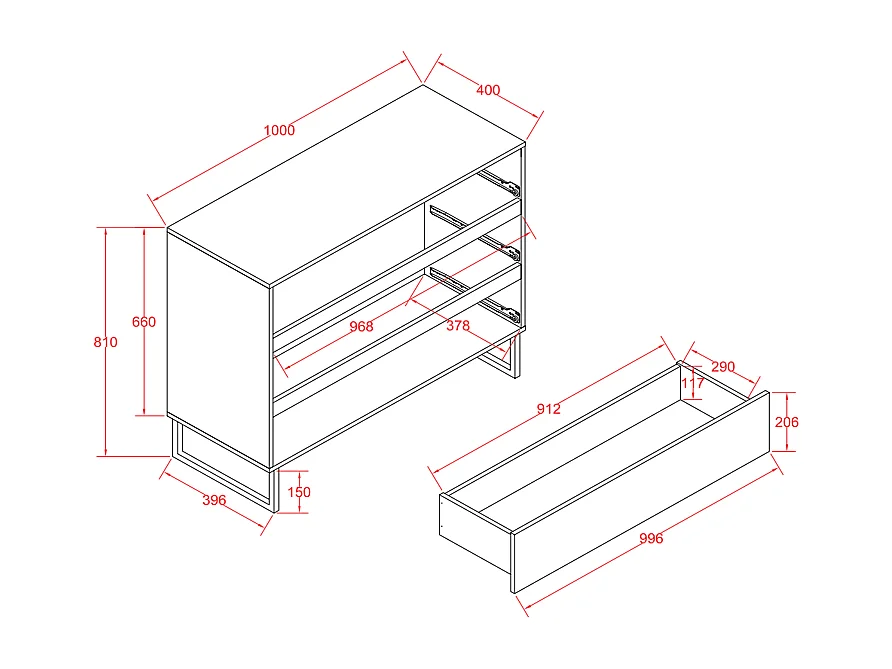 Cómoda com 3 gavetas cor natural e branco - CEVANIA