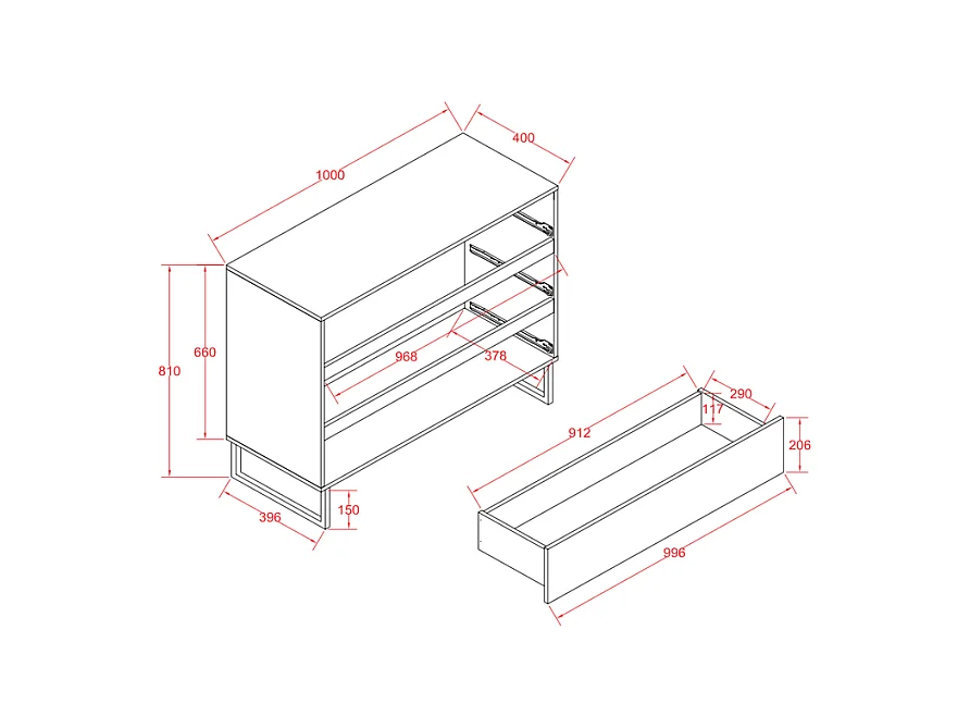 Cómoda con 3 cajones - Color: natural y blanco CEVANIA