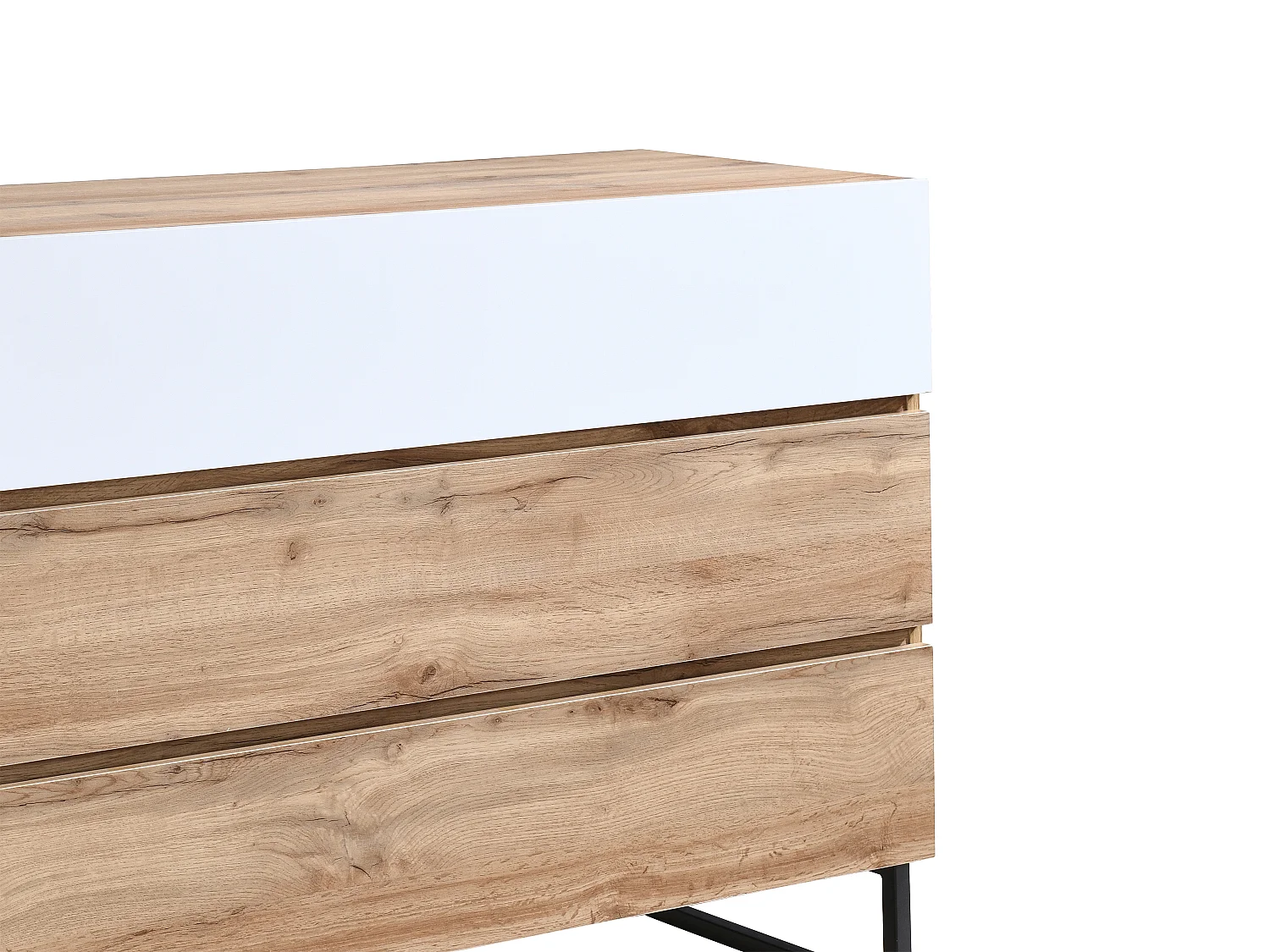 Commode avec 3 tiroirs - Coloris : Naturel et blanc - CEVANIA
