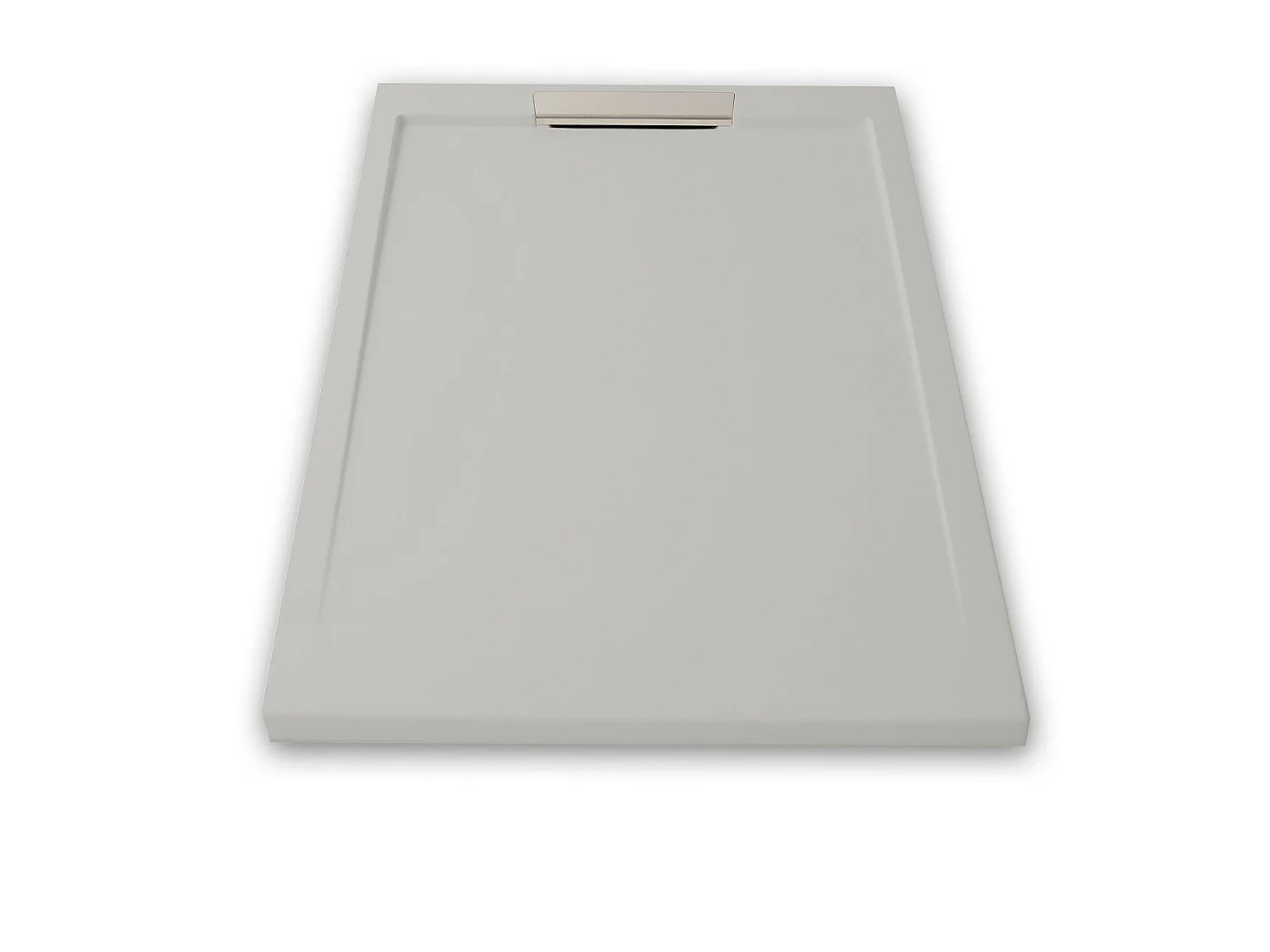 Mineralguss-Duschwanne extra flach LUX Schieferoptik grau 70x170cm Edelstahl in chrom Ablaufschutz in Chrom
