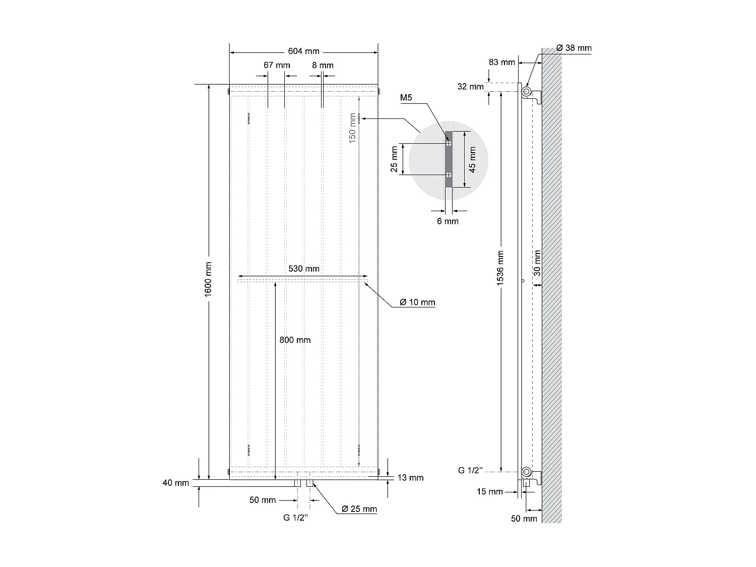LuxeBath Radiateur de salle de bain 1600x604 mm Blanc Plat avec garniture de raccordement Universel Forme d'angle et de passage Thermostat multibloc