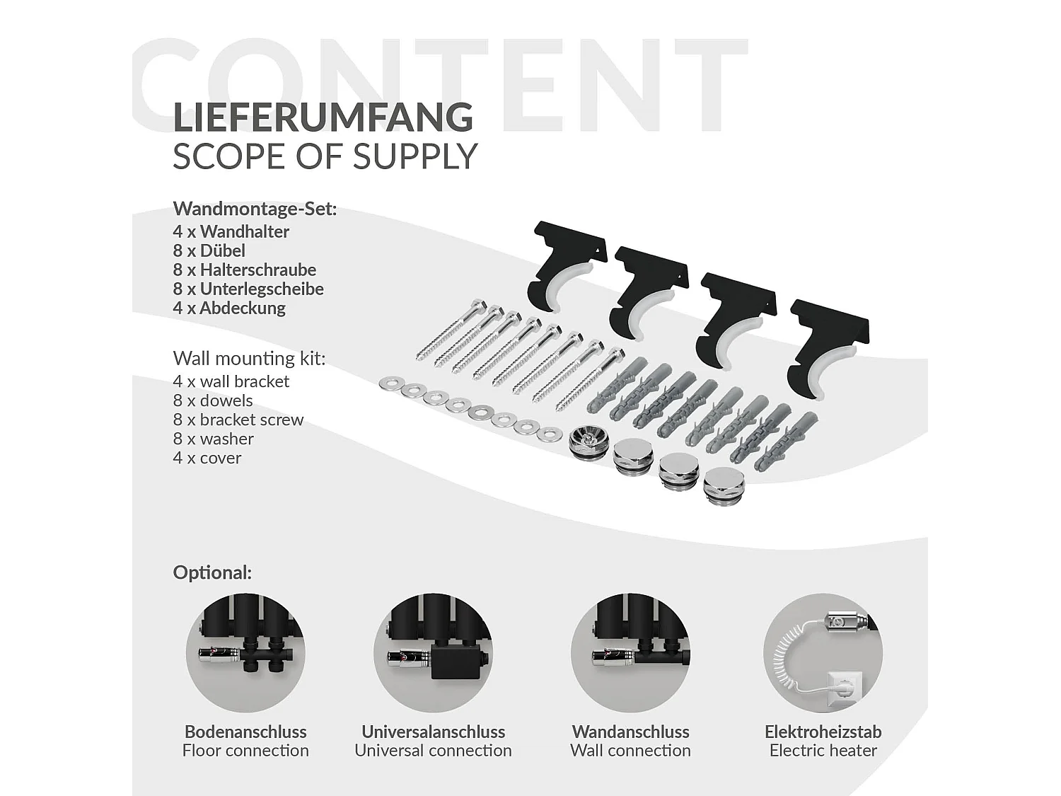 LuxeBath Panneau chauffant Simple couche 600x780 mm Noir mat + kit de raccordement avec thermostat Forme d'angle mur Chrome