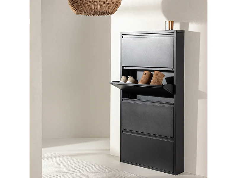 Ushuaia Schuhschrank Metall 4 Klappen schwarz.