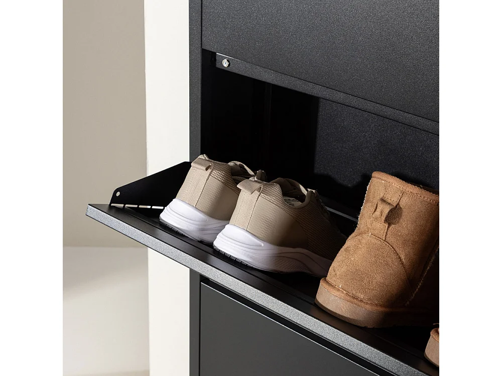 Ushuaia Schuhschrank Metall 4 Klappen schwarz.