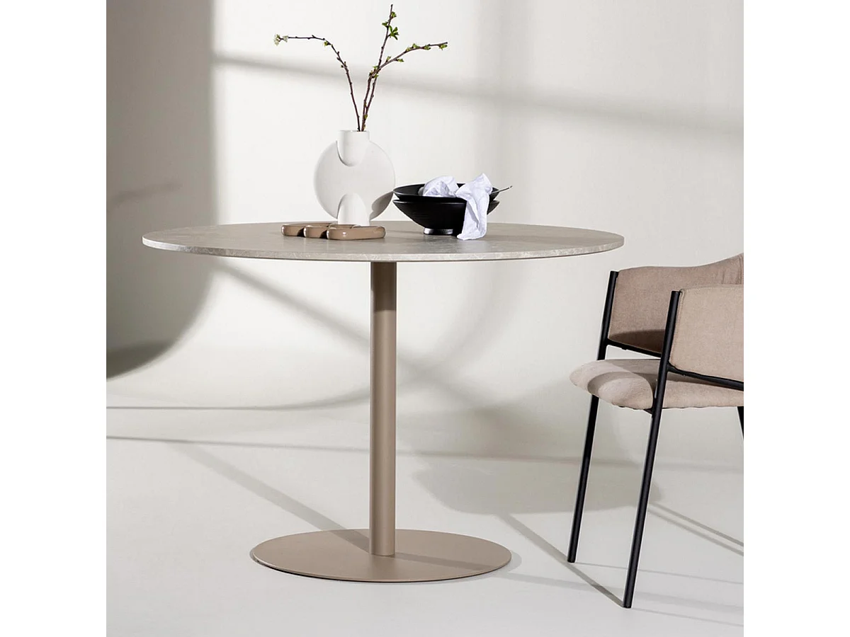 Table à Manger Effet Marbre "Lycke" 110cm Beige