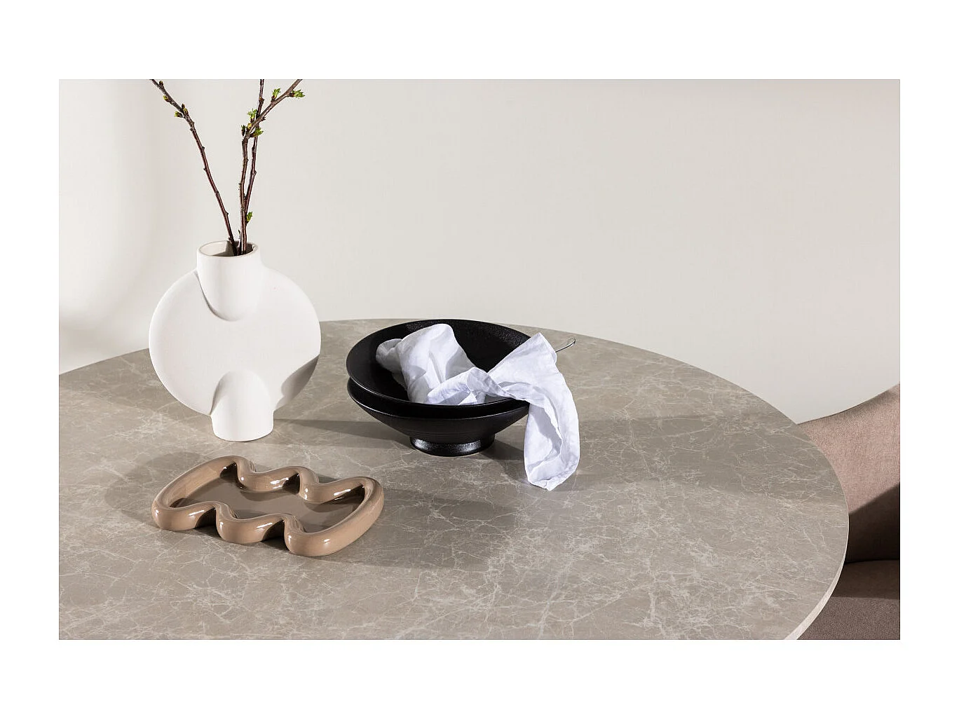 Table à Manger Effet Marbre "Lycke" 110cm Beige