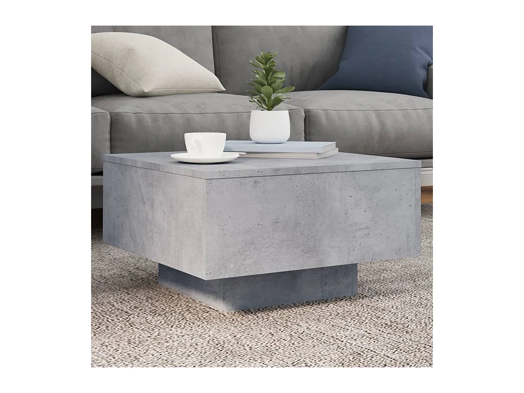 Table basse avec lumières LED gris béton 55x55x31 cm