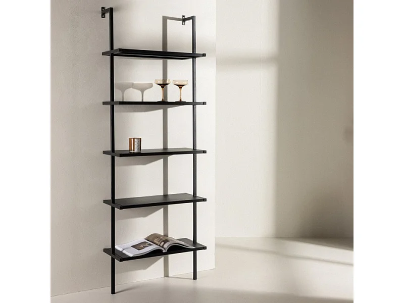 Caracas wandkast 5 planken zwart.