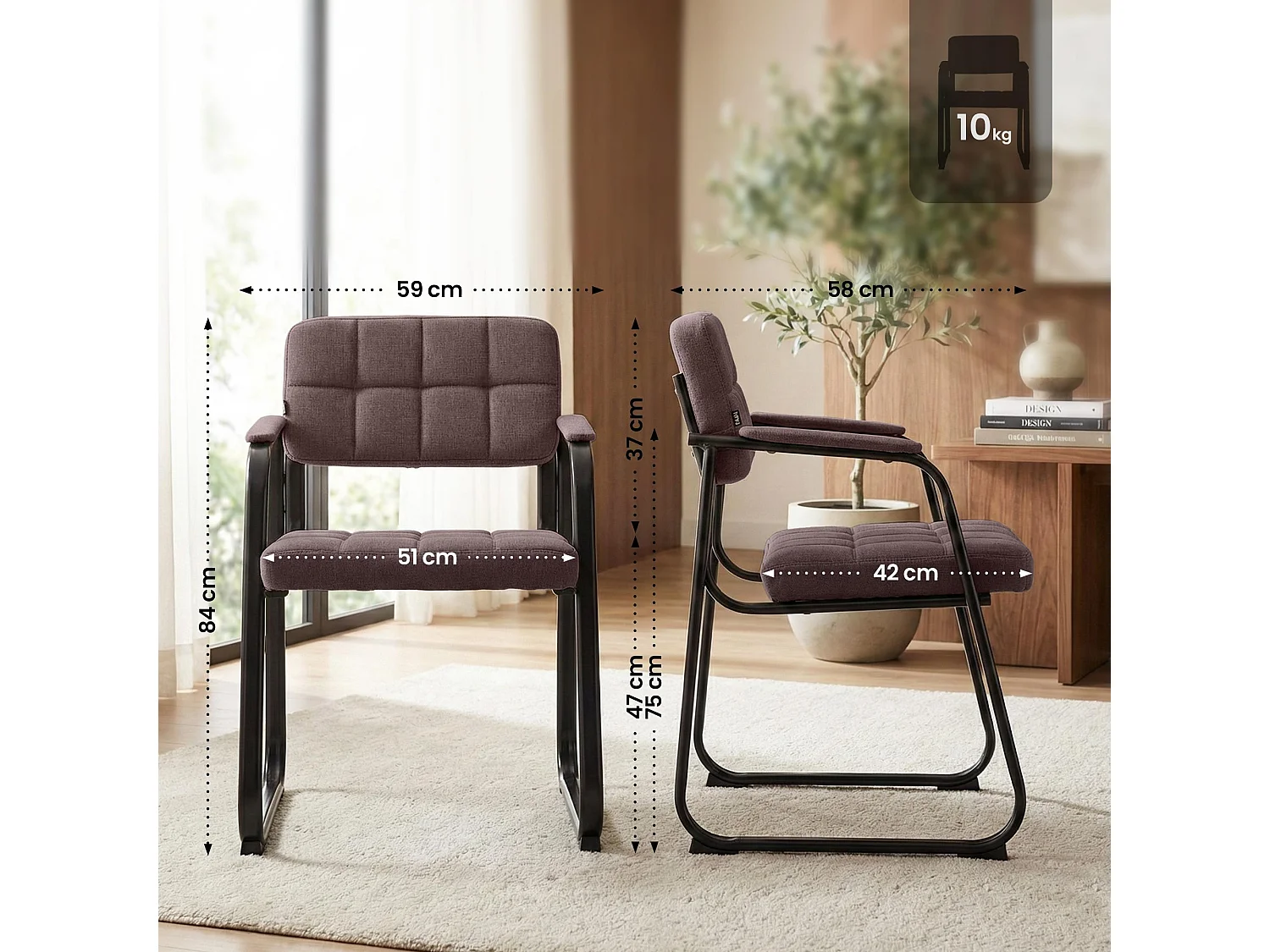 chaises avec accoudoirs - Tissu & Noir - Marron - Canada B