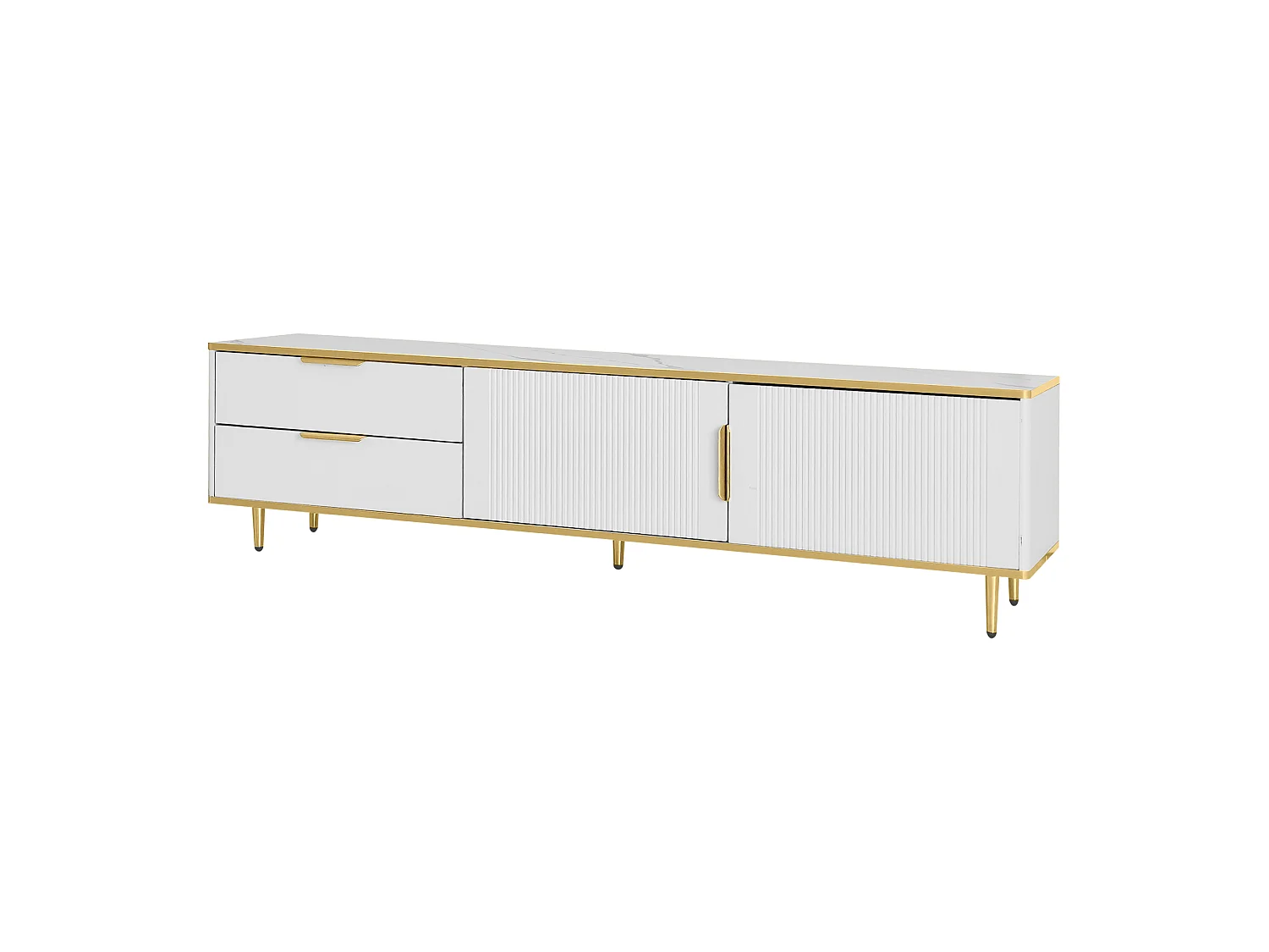 Meuble TV moderne - avec 2 portes et 2 tiroirs - pieds en métal - Blanc