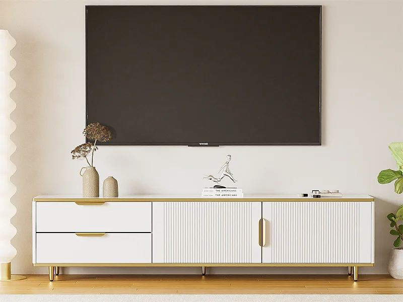 Mueble para TV moderno - con 2 puertas y 2 cajones - patas de metal - Blanco