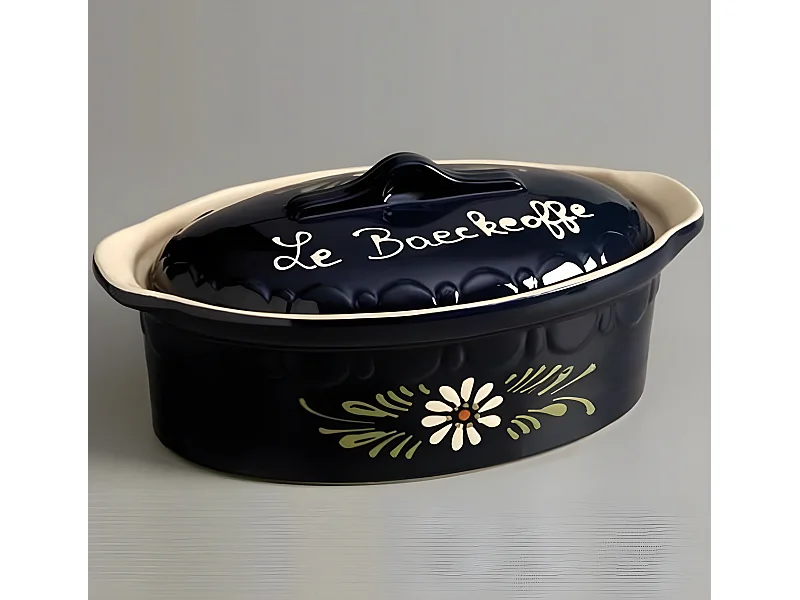 Siegfried Terrine ovale 37cm bleu decor fleurs blanches - 134d6