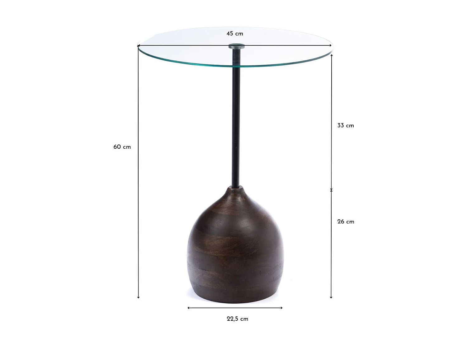 Bout de canapé en manguier et verre D45 - GAIA