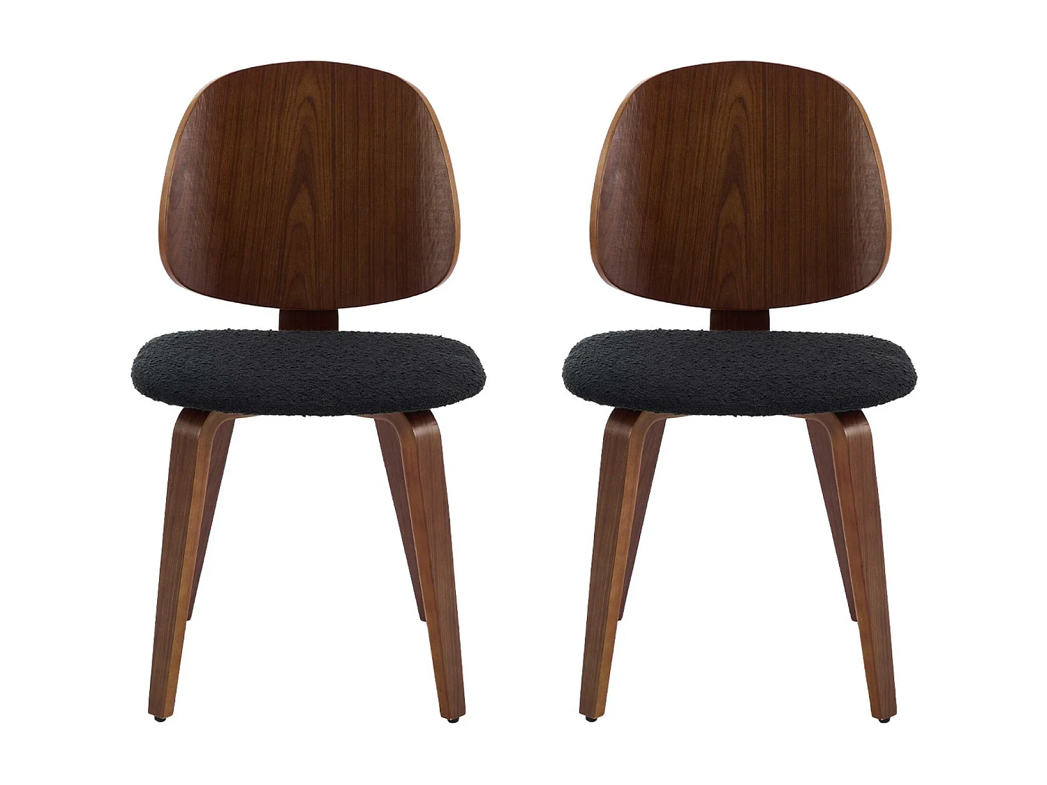 Silla curvada de madera y borreguito, set de 2 negro