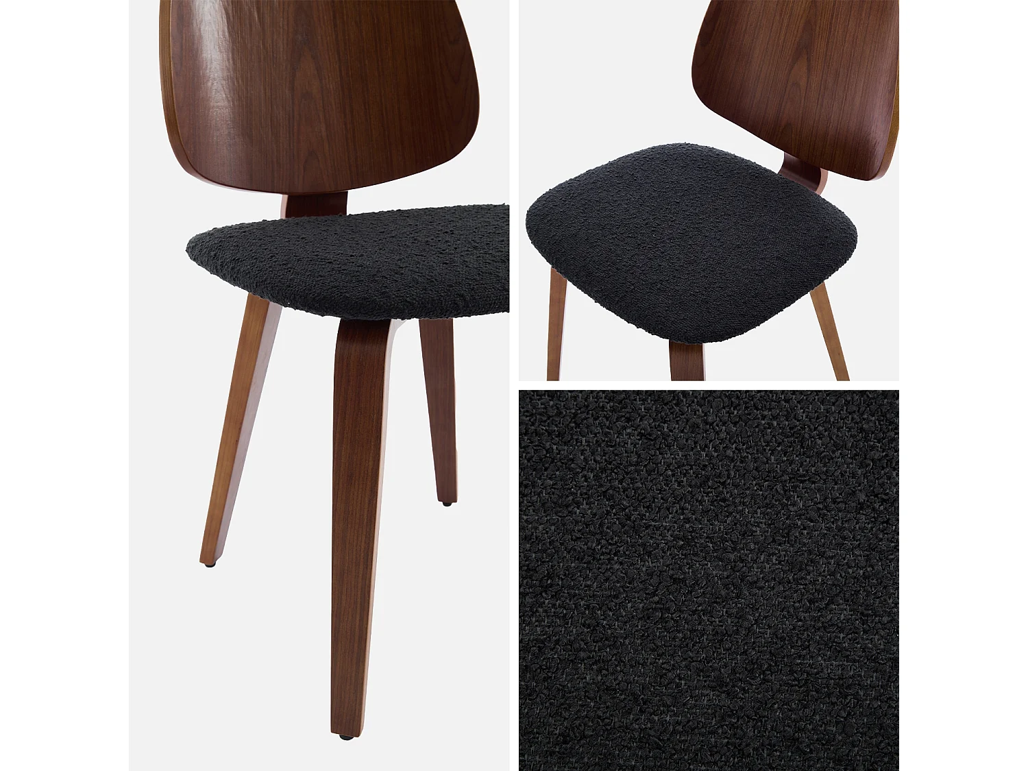 Silla curvada de madera y borreguito, set de 2 negro