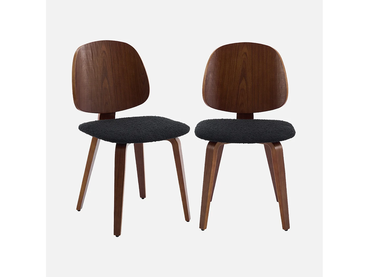 Silla curvada de madera y borreguito, set de 2 negro