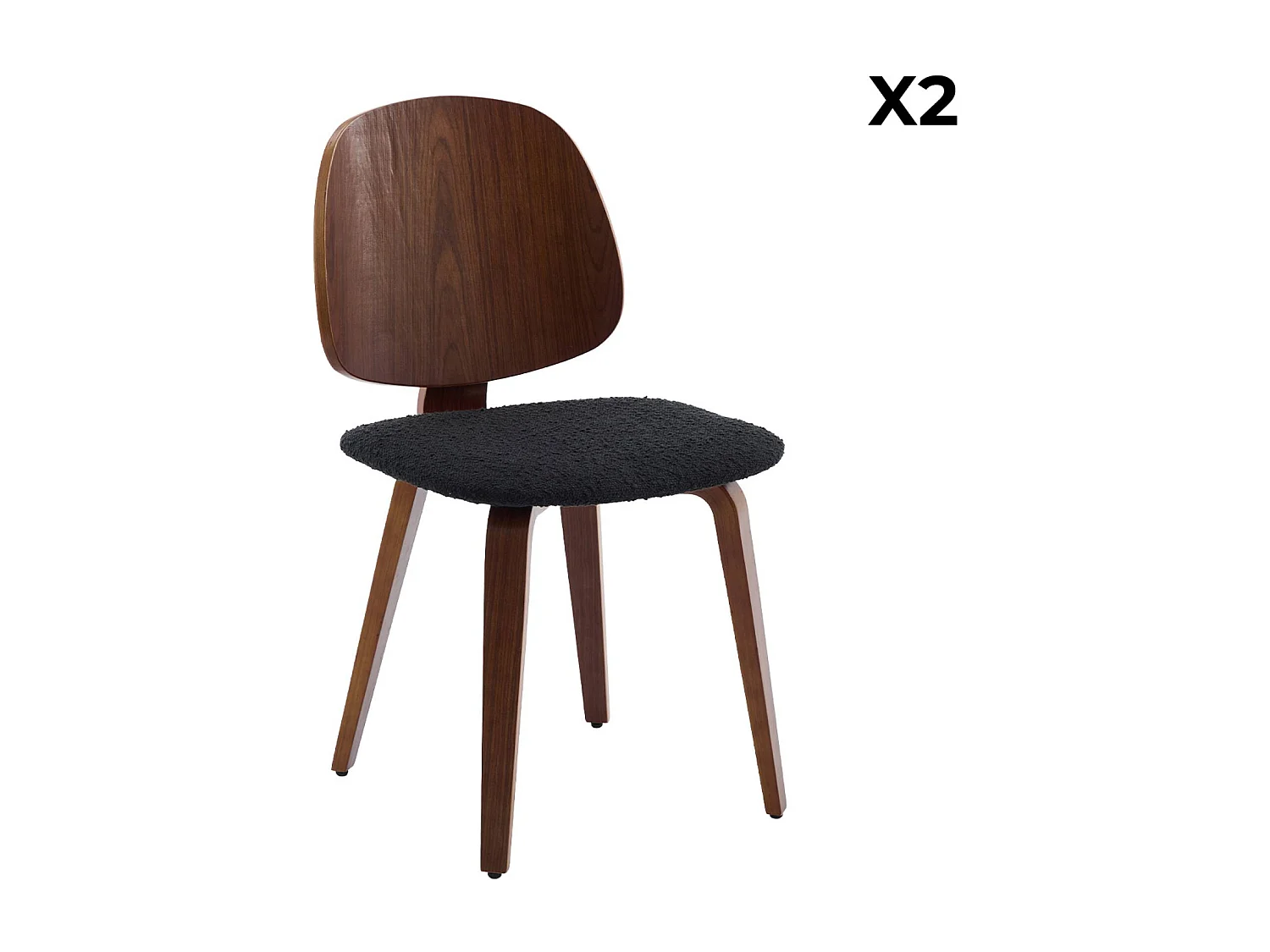 Silla curvada de madera y borreguito, set de 2 negro