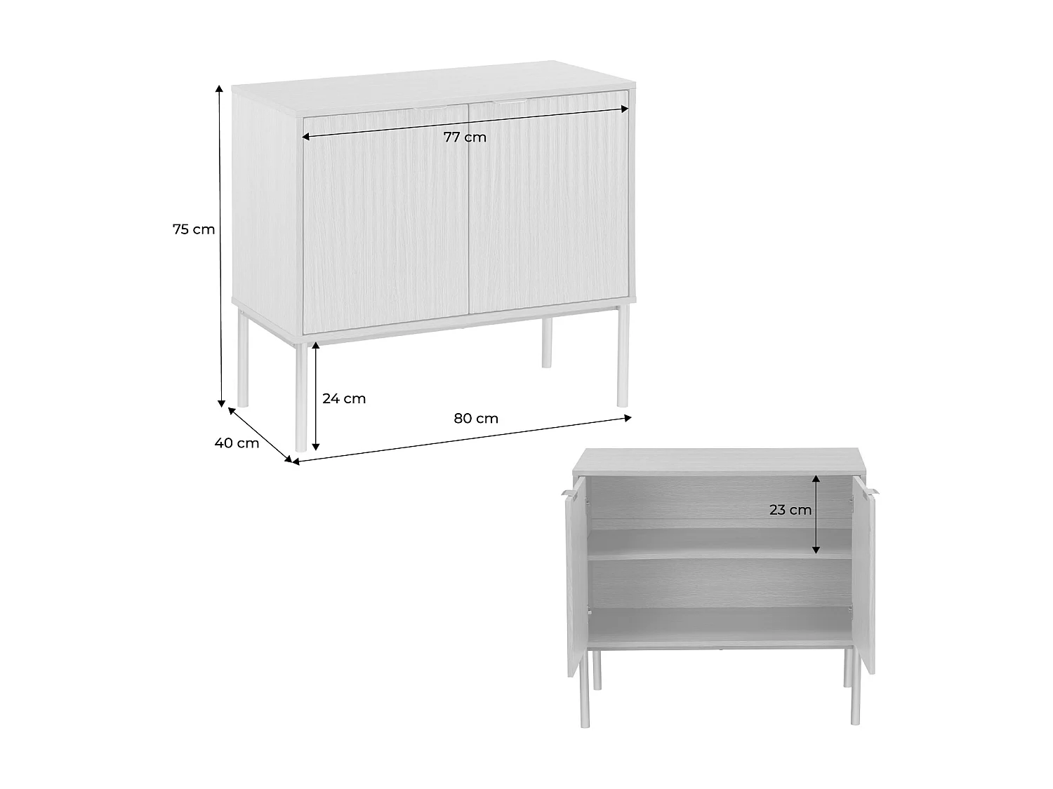 Aparador efecto madera y metal, 2 puertas 80cm natural