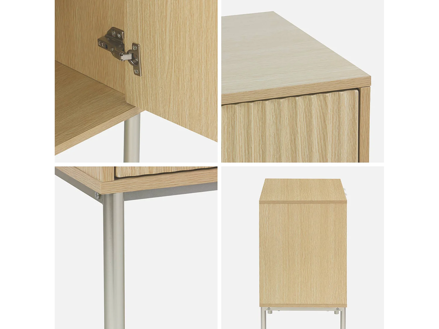 Buffet effet bois rainuré et métal champagne. 2 portes 80cm. buffet bas