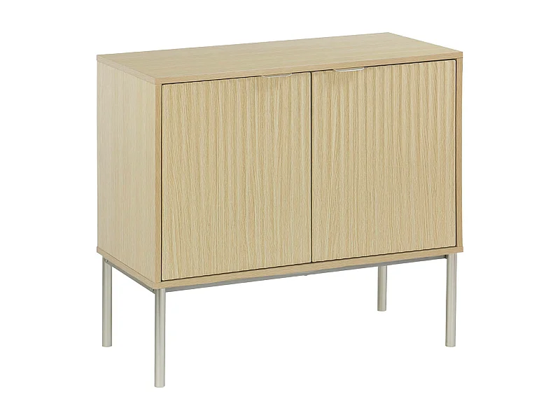 Buffet effet bois rainuré et métal champagne. 2 portes 80cm. buffet bas