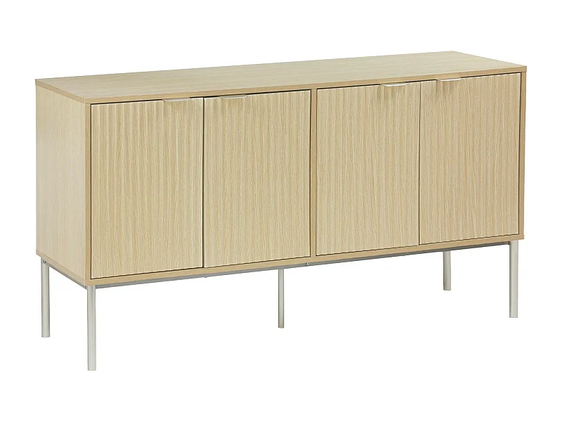Aparador efecto madera y metal, 4 puertas 140cm natural