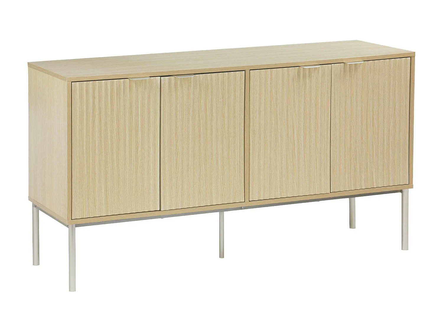 Aparador efecto madera y metal, 4 puertas 140cm natural