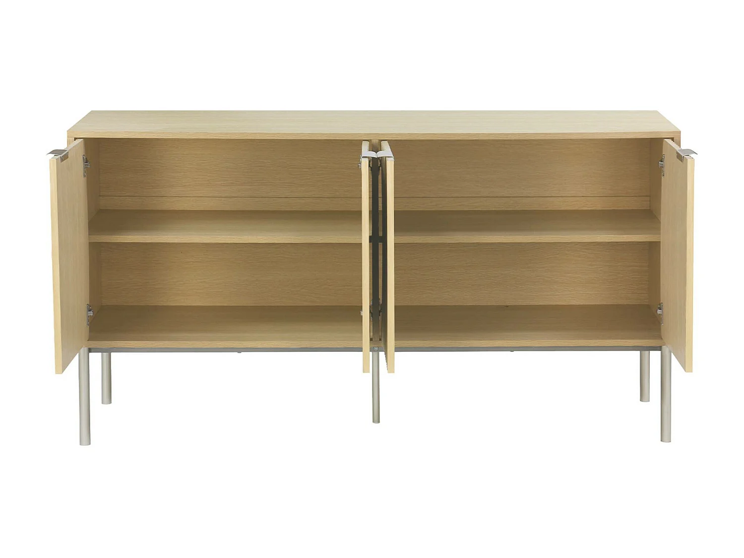 Aparador efecto madera y metal, 4 puertas 140cm natural