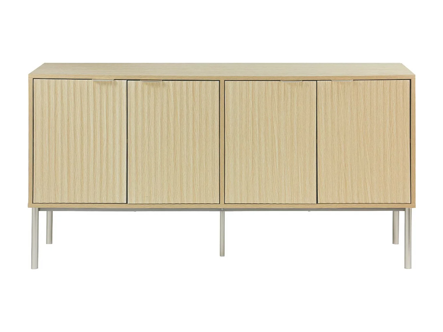 Aparador efecto madera y metal, 4 puertas 140cm natural