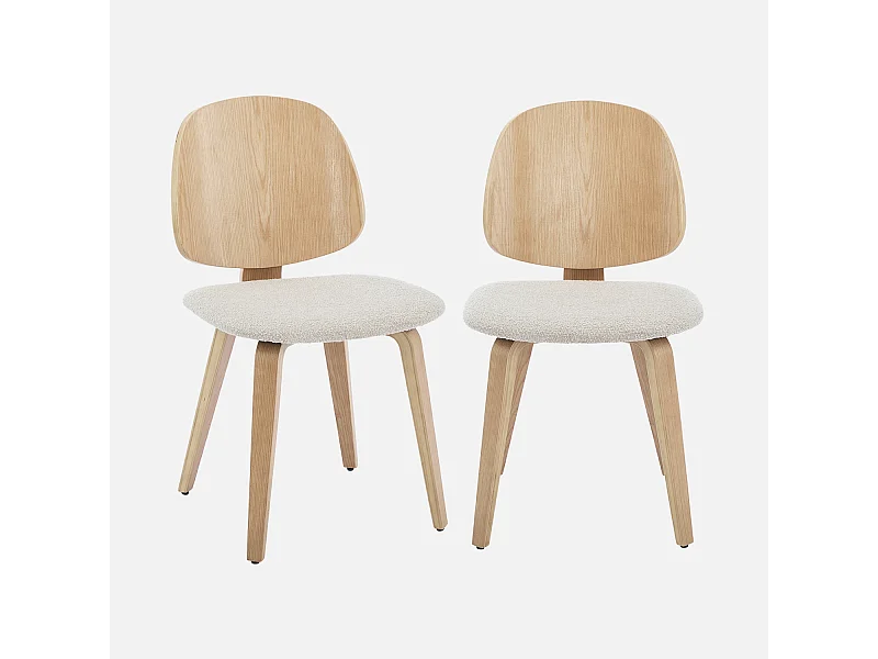 Silla curvada de madera y borreguito, set de 2 gris claro