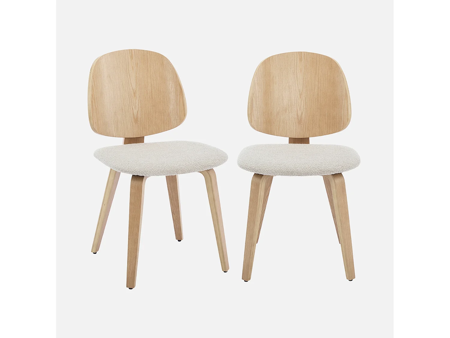 Silla curvada de madera y borreguito, set de 2 gris claro