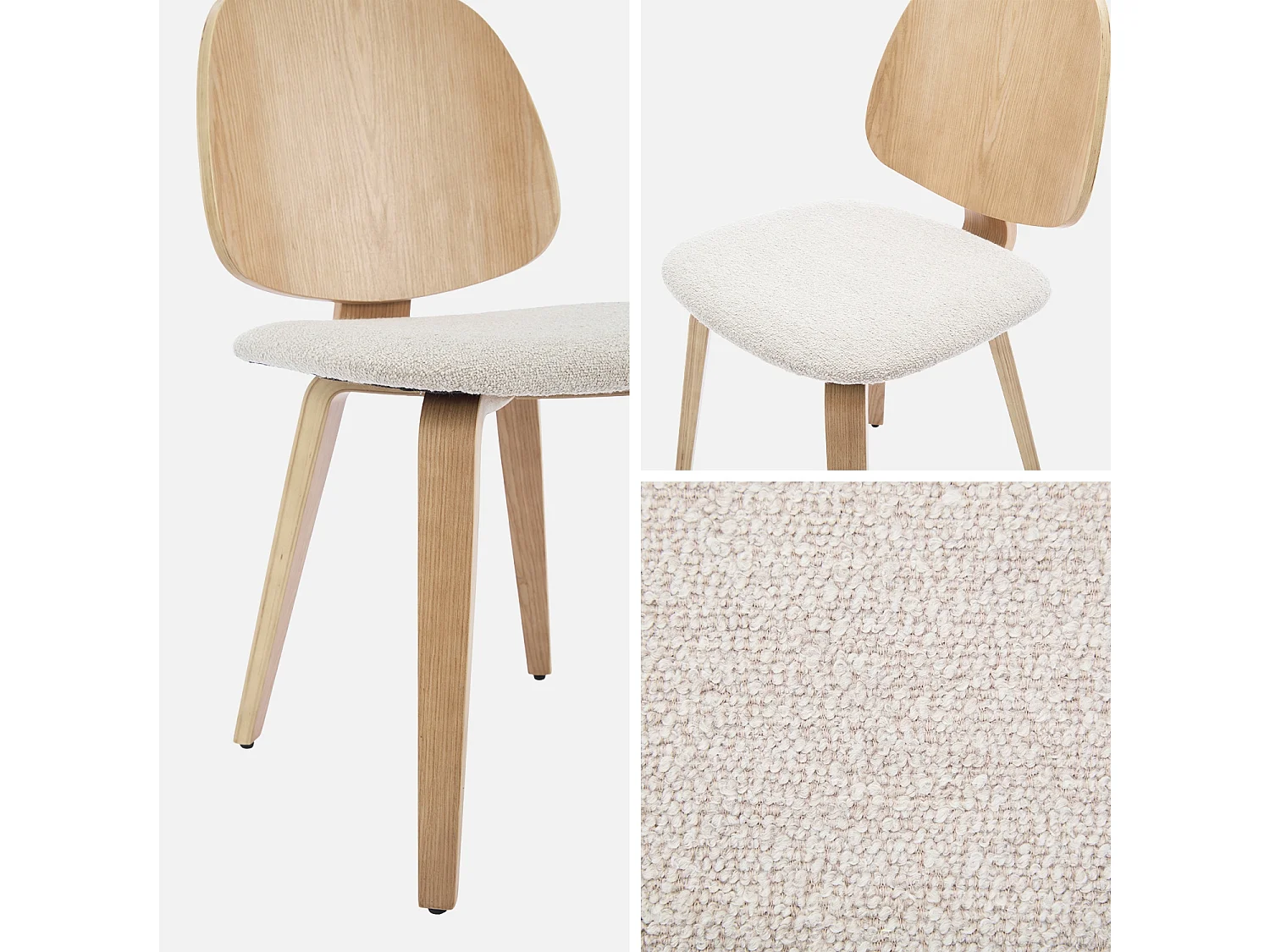 Silla curvada de madera y borreguito, set de 2 gris claro