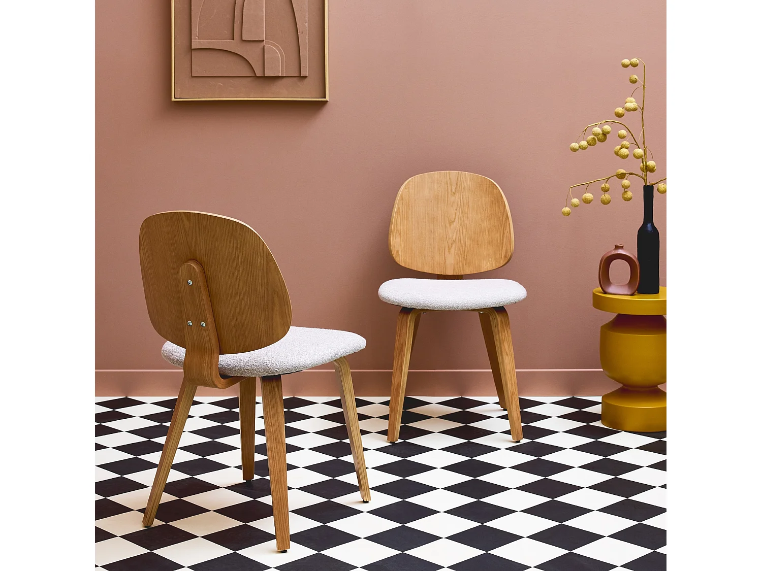 Silla curvada de madera y borreguito, set de 2 gris claro