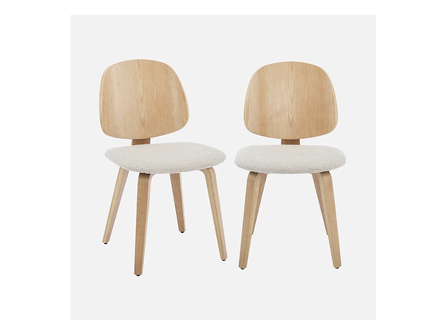 Lot de 2 chaises décor bois courbé placage effet chêne et bouclette texturée gris clair
