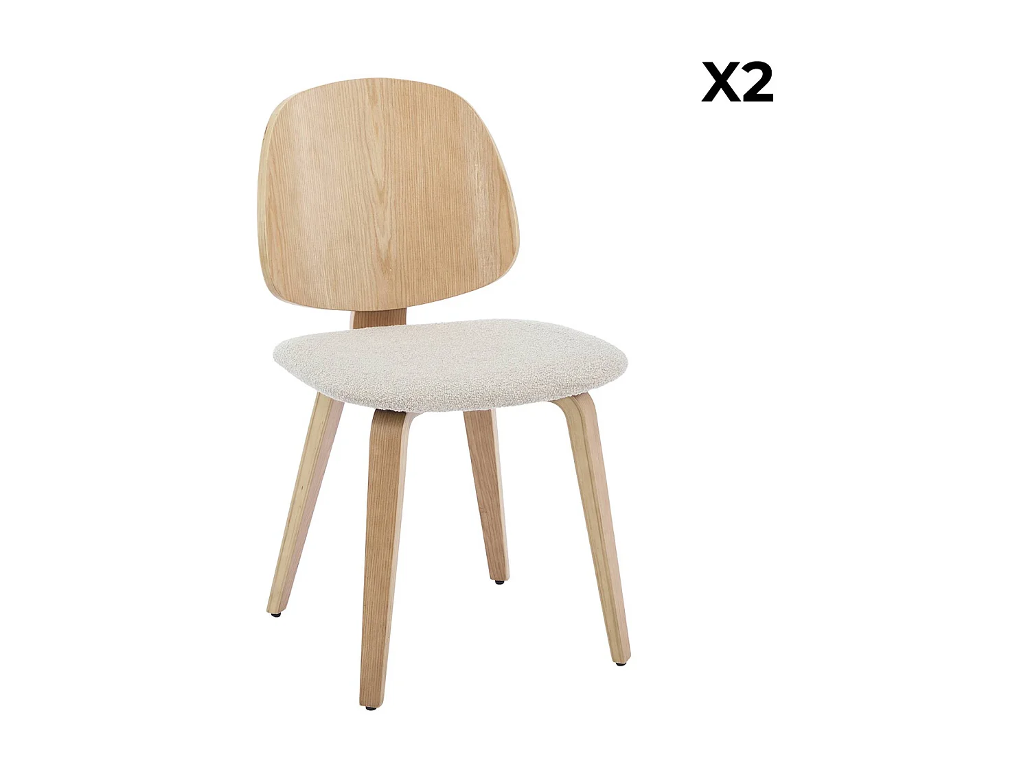 Lot de 2 chaises décor bois courbé placage effet chêne et bouclette texturée gris clair