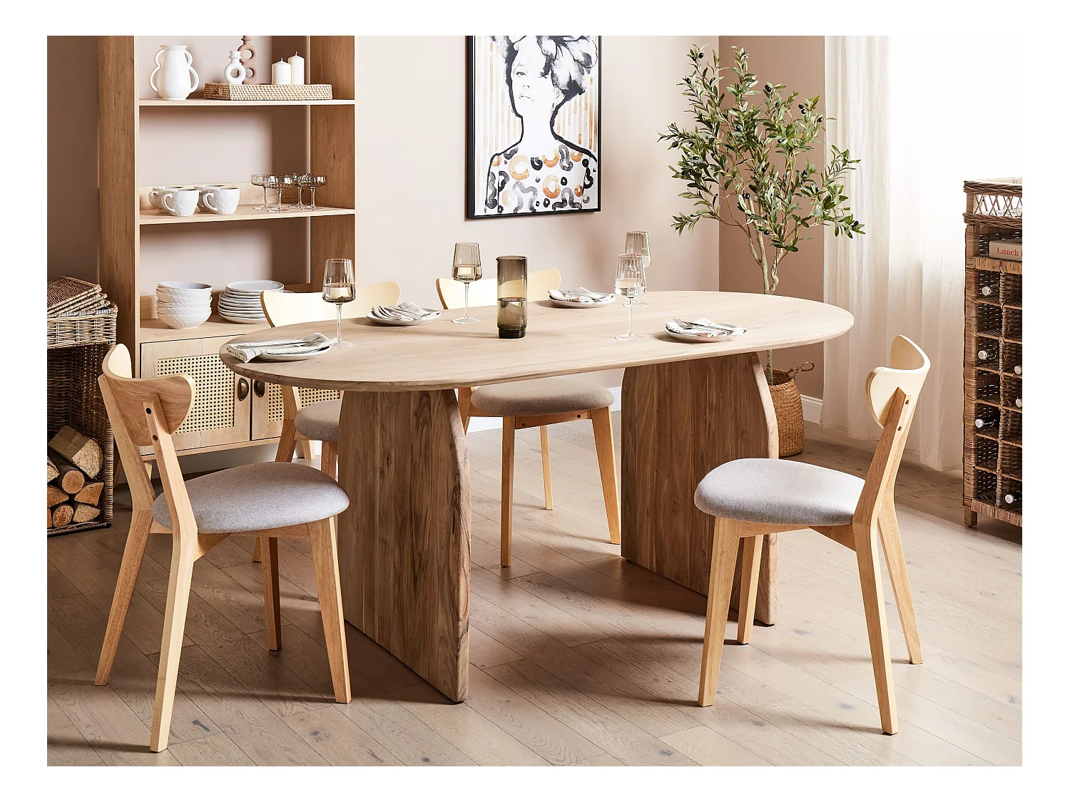 Table de salle à manger en bois d'acacia clair 180 x 90 cm SKYE