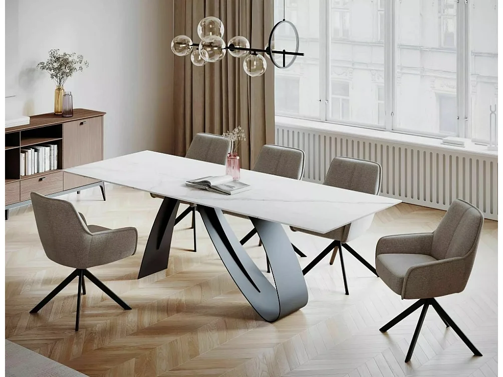 Table à manger design céramique aspect marbre blanc 160-240 cm Desire