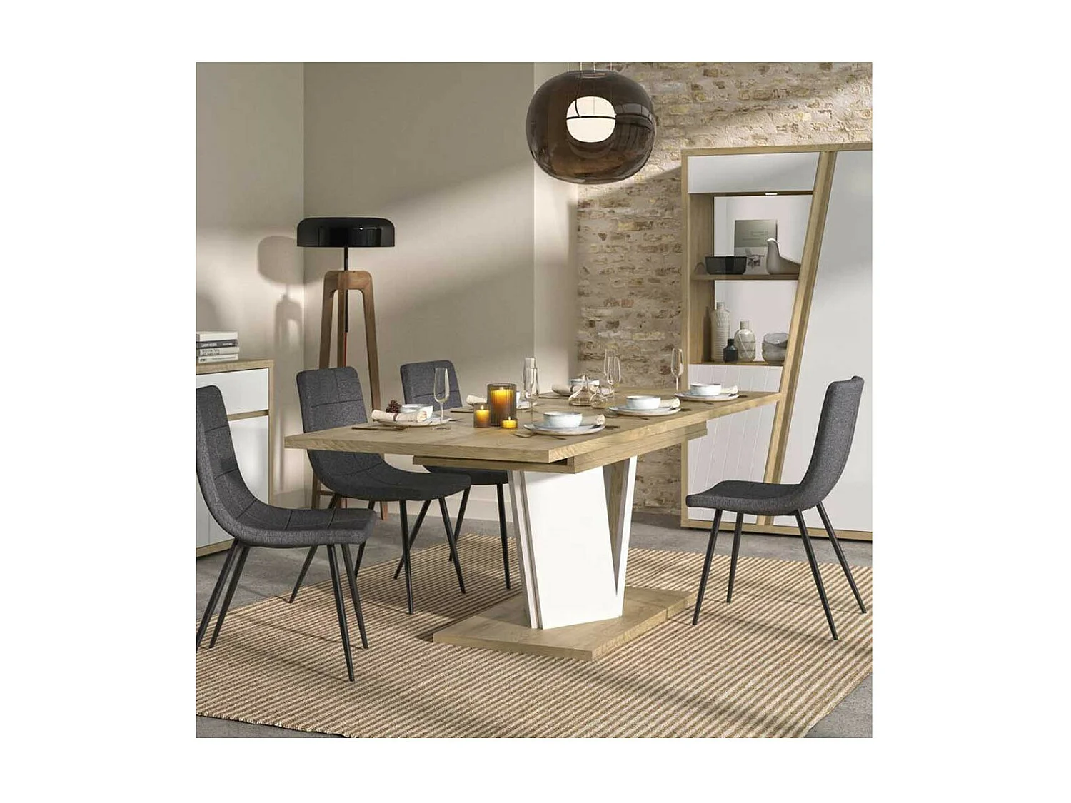 Table de repas à allonge Bois/Blanc - PURA