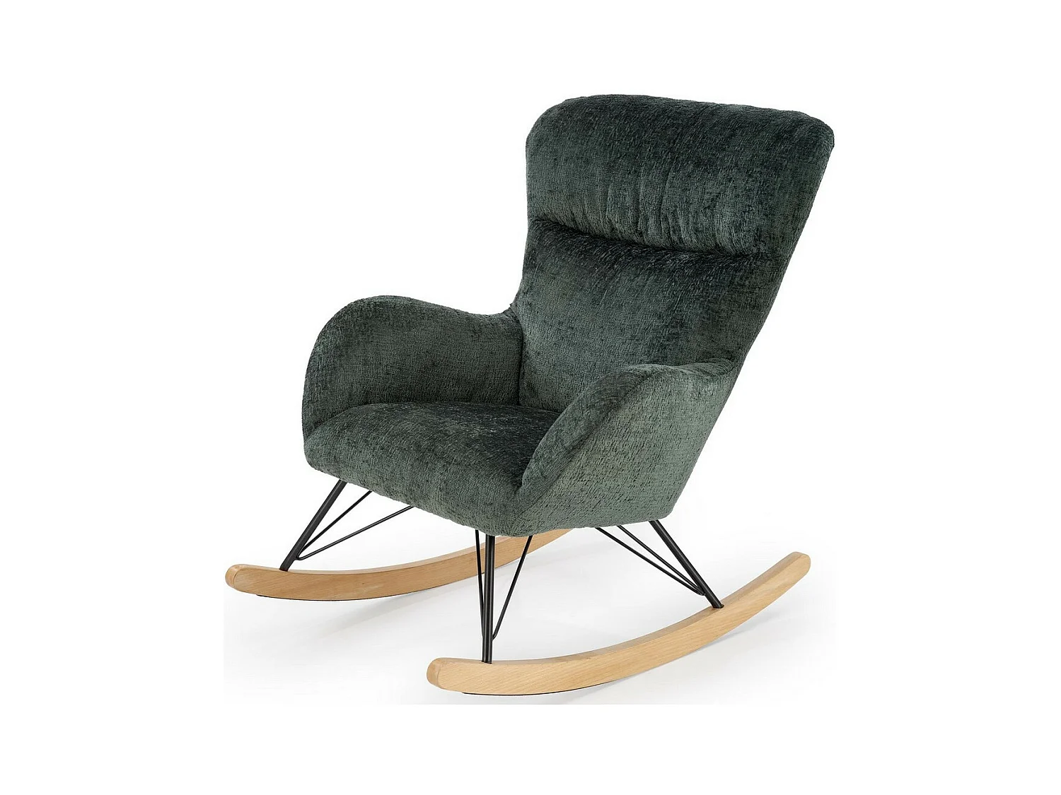 Rocking Chair en tissu vert avec pieds en bois et métal noir Heather