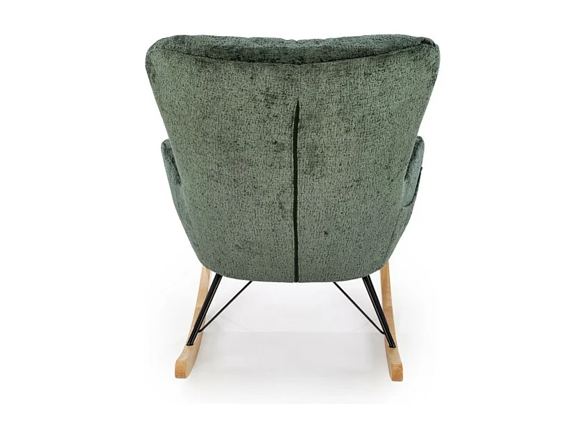 Sedia a dondolo Heather in tessuto verde con gambe in metallo nero e legno