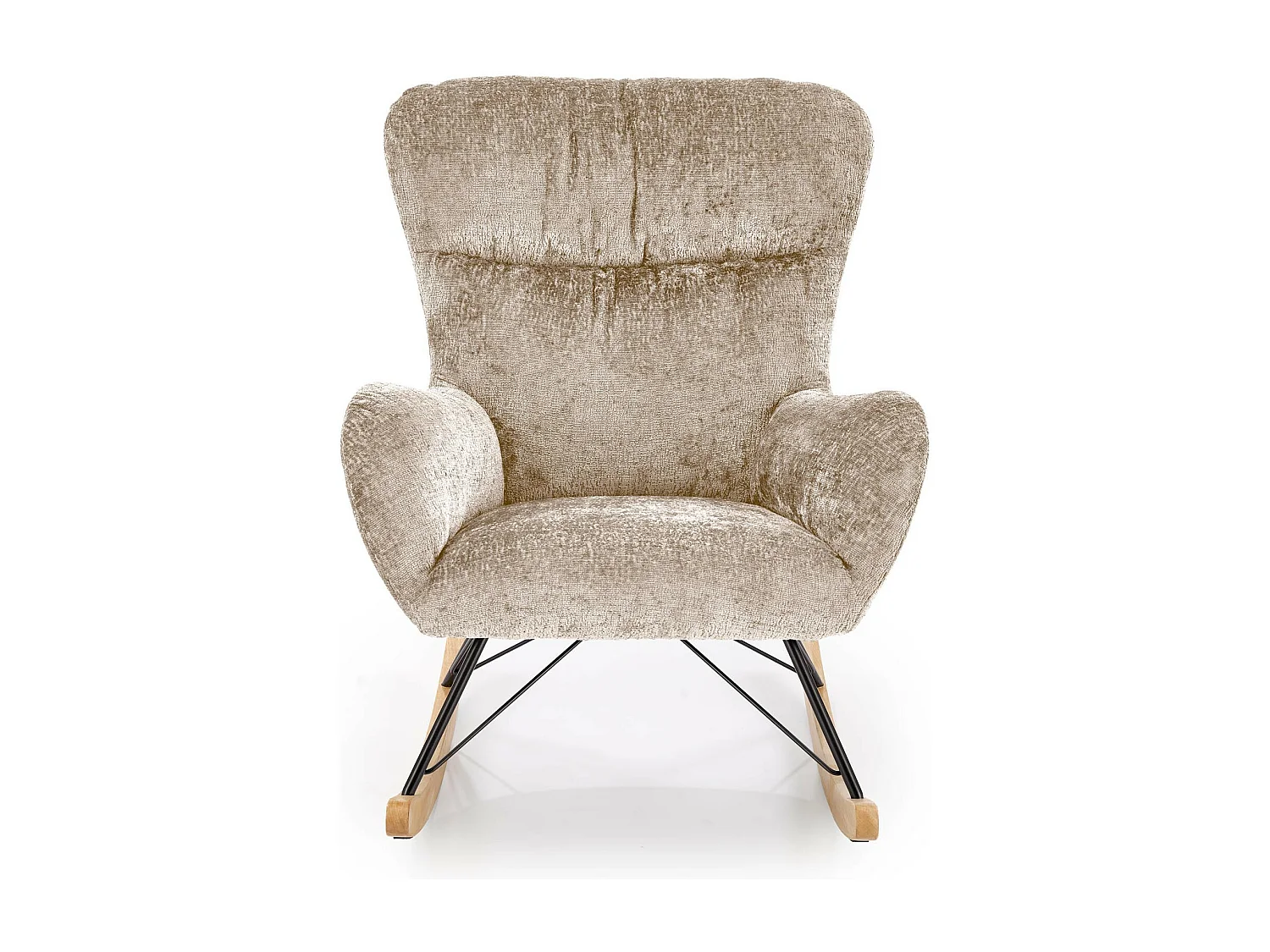 Sedia a dondolo Heather beige con base in legno massiccio e metallo nero