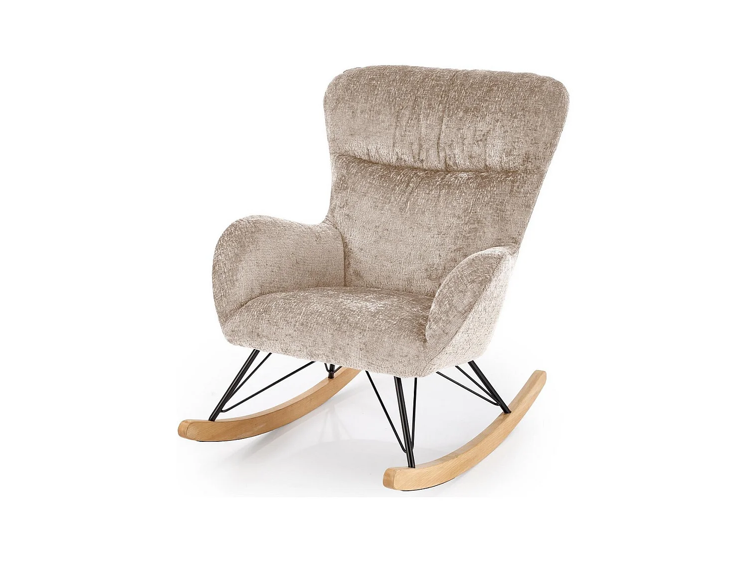Rocking Chair beige avec piètement en bois massif et métal noir Heather