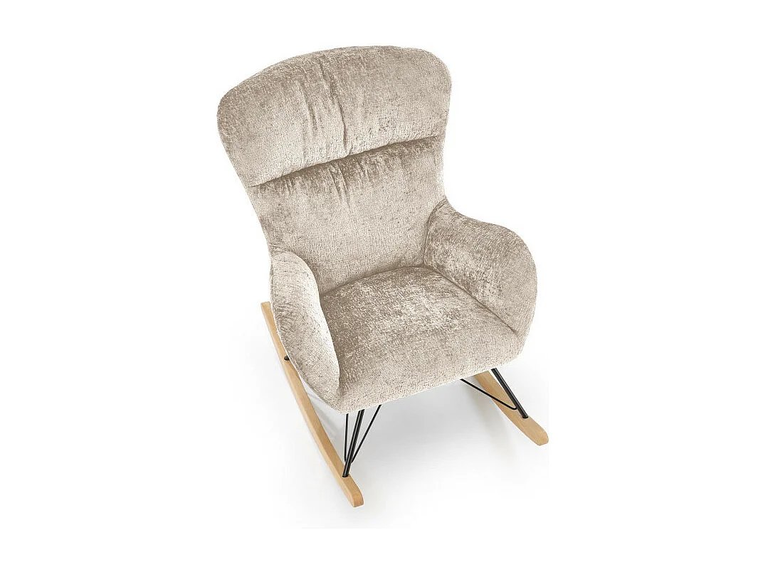 Sedia a dondolo Heather beige con base in legno massiccio e metallo nero