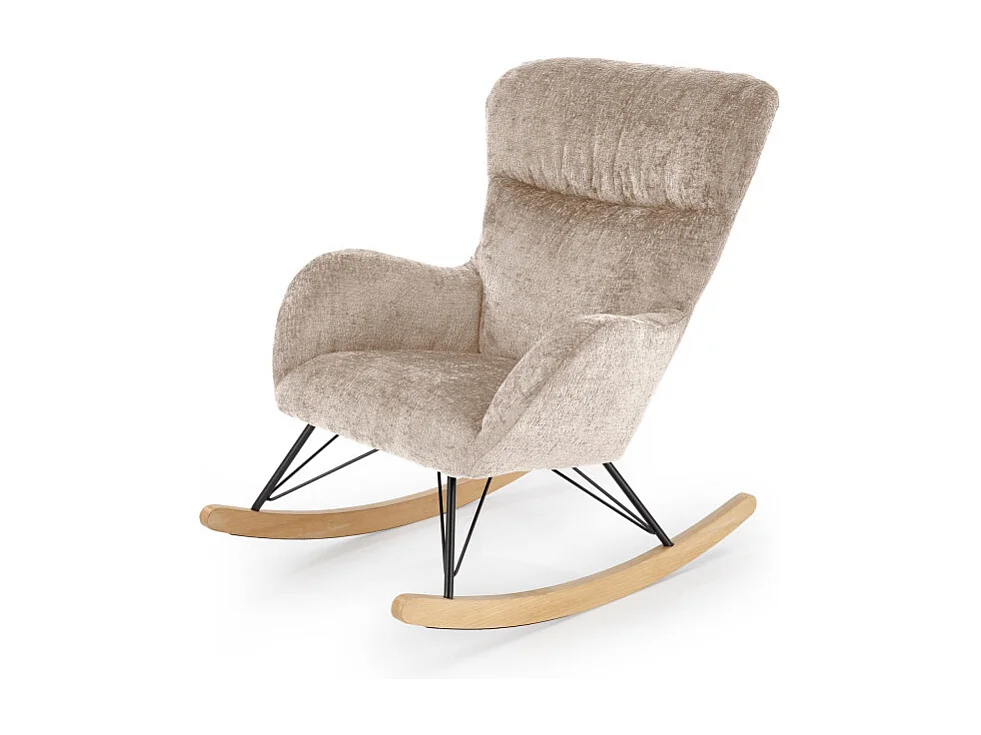 Sedia a dondolo Heather beige con base in legno massiccio e metallo nero