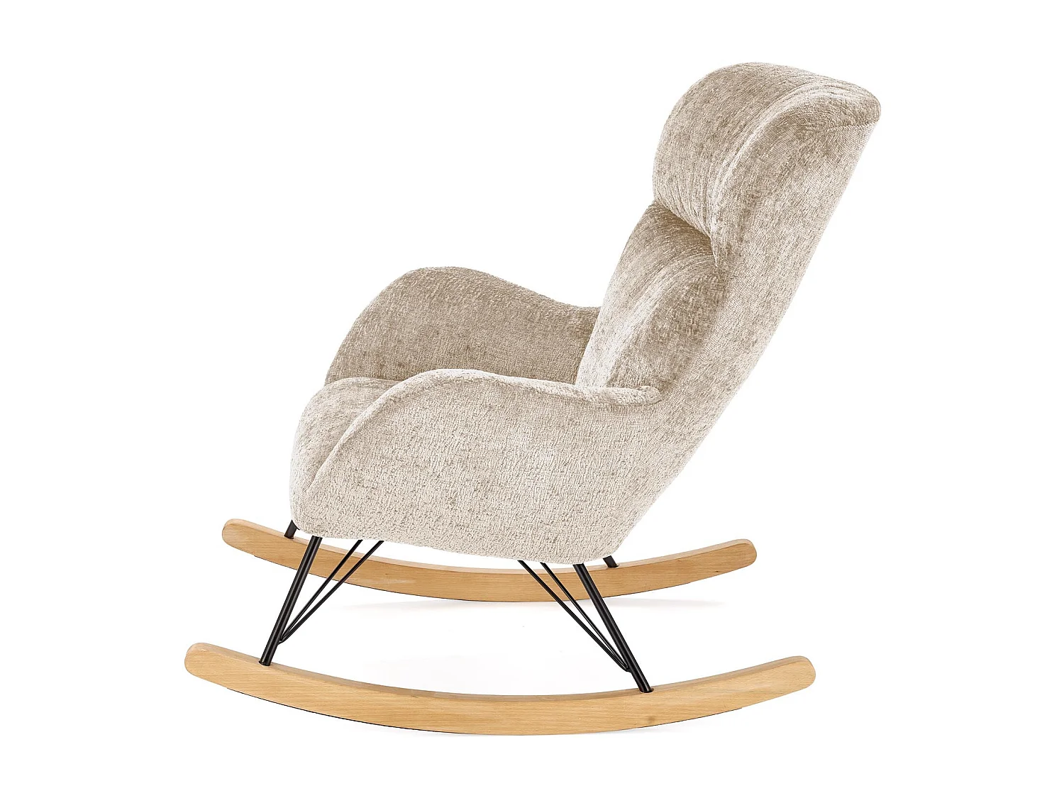 Rocking Chair beige avec piètement en bois massif et métal noir Heather