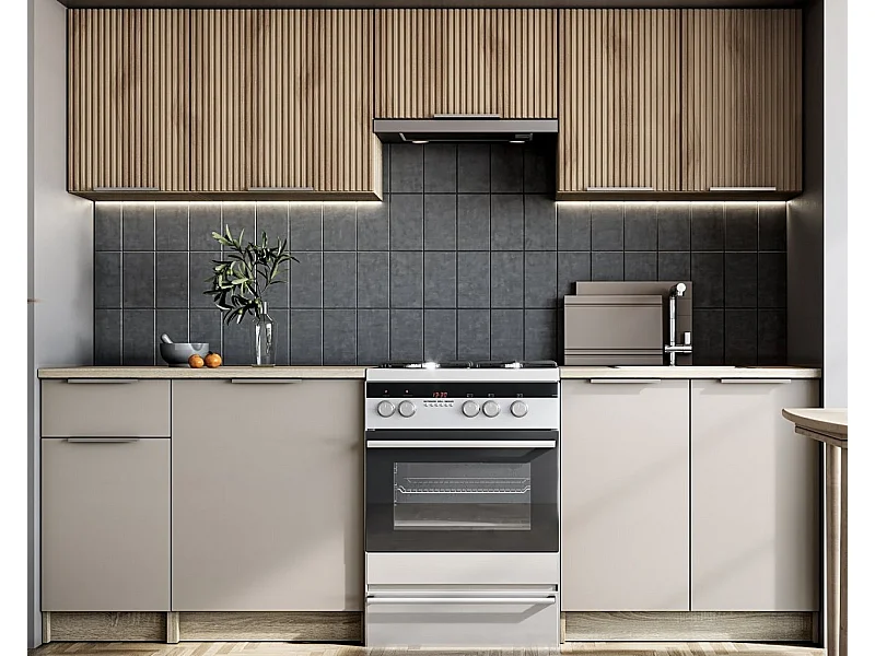 Cucina grigio cenere con look rovere Sonoma 240 cm Psyché